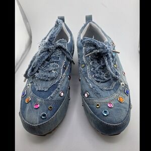 Zalera Wang Denim Platform Sneakers Rhinestone Jeweled Women's Size 9